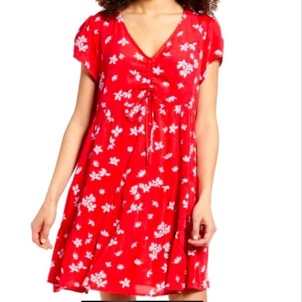 KIRIOUS Short Sleeve Summer Dress Red Floral M
